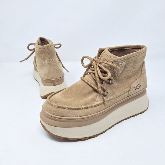 UGG Marin Bootie Tan Suede Platform Boots Lace Up
